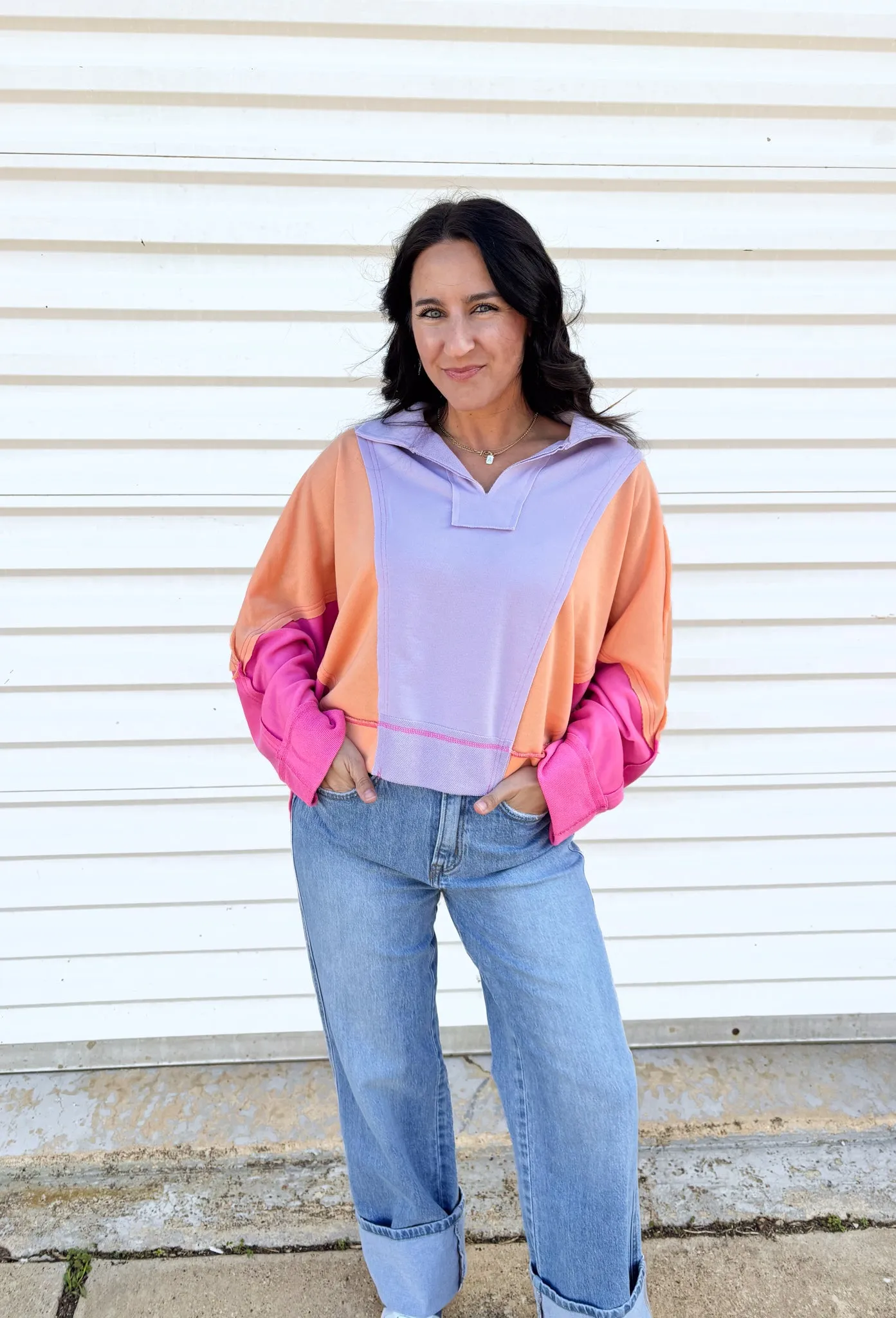 Sunset Bloom Color Block Pullover