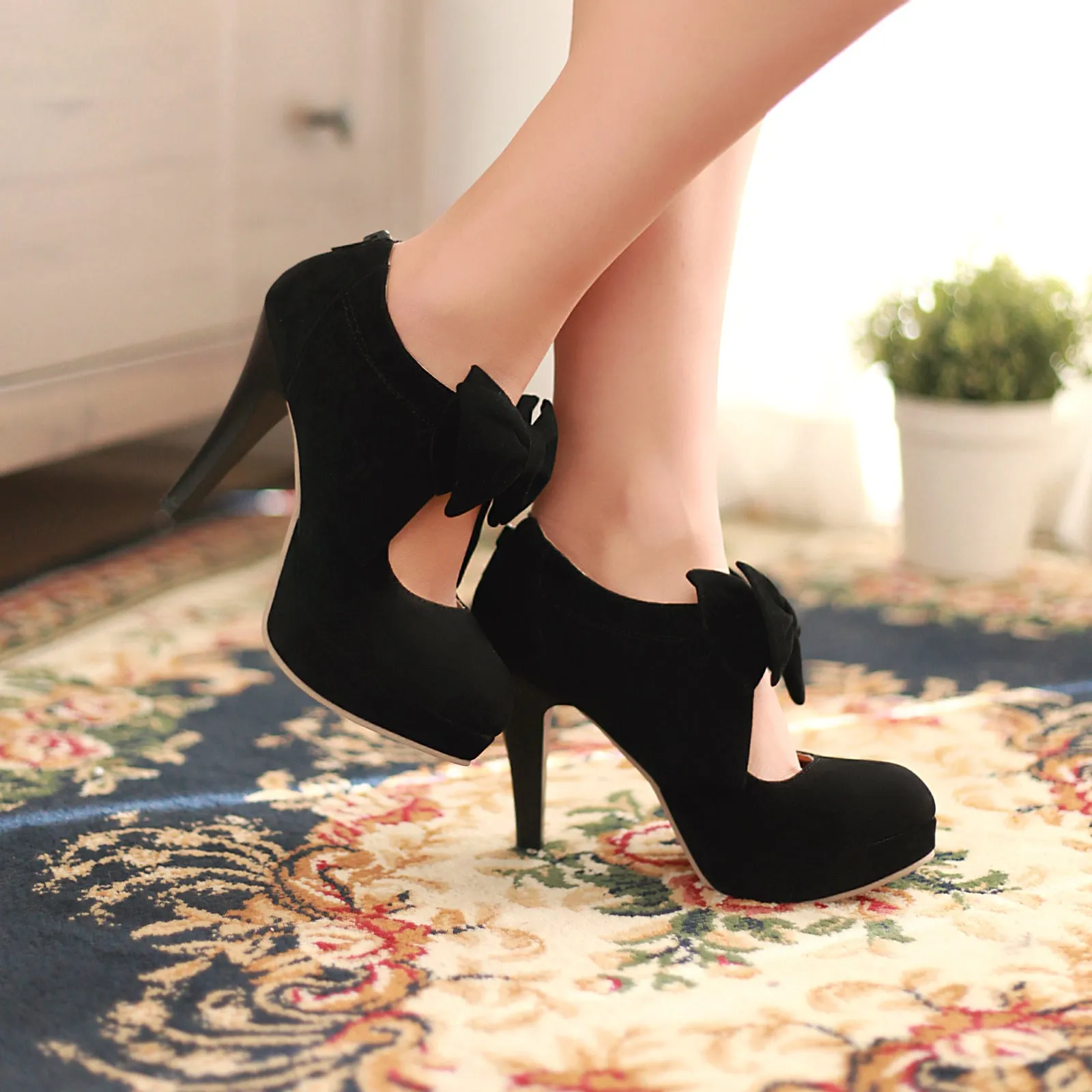 Sweet Bow Tie High Heeled Shoes for Women 9310