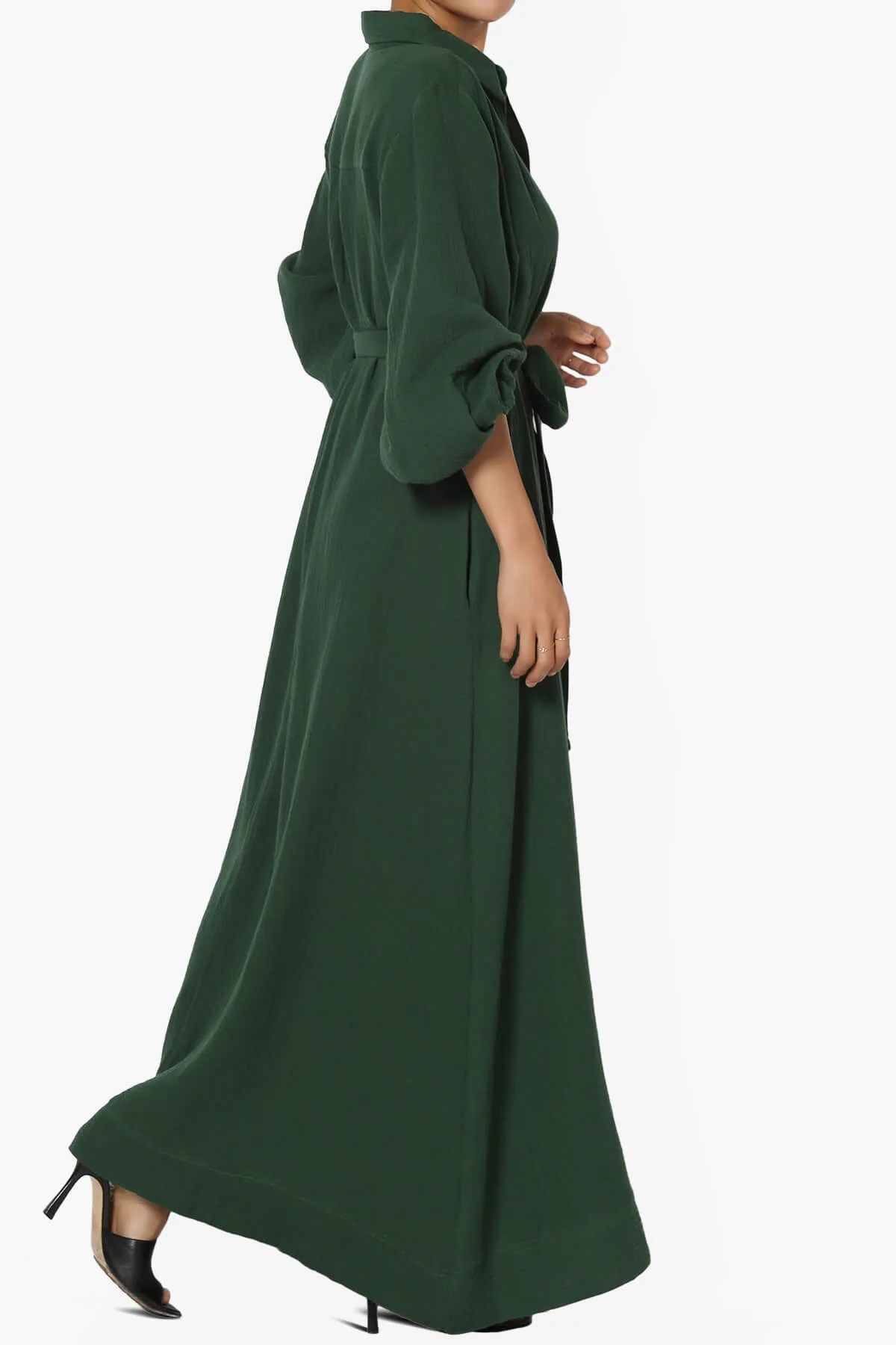 Sydnee Gauze Balloon Sleeve Belted Shirt Maxi Dress