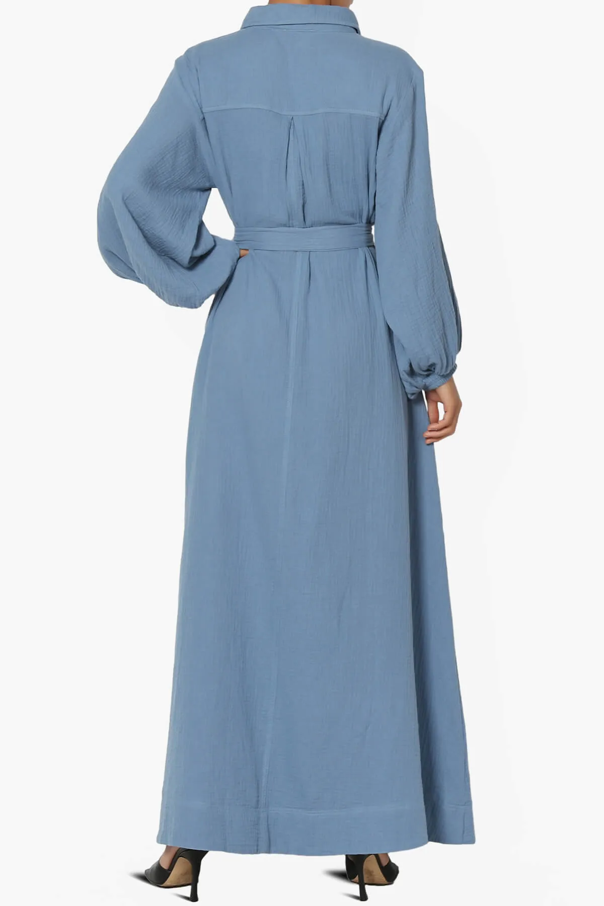 Sydnee Gauze Balloon Sleeve Belted Shirt Maxi Dress