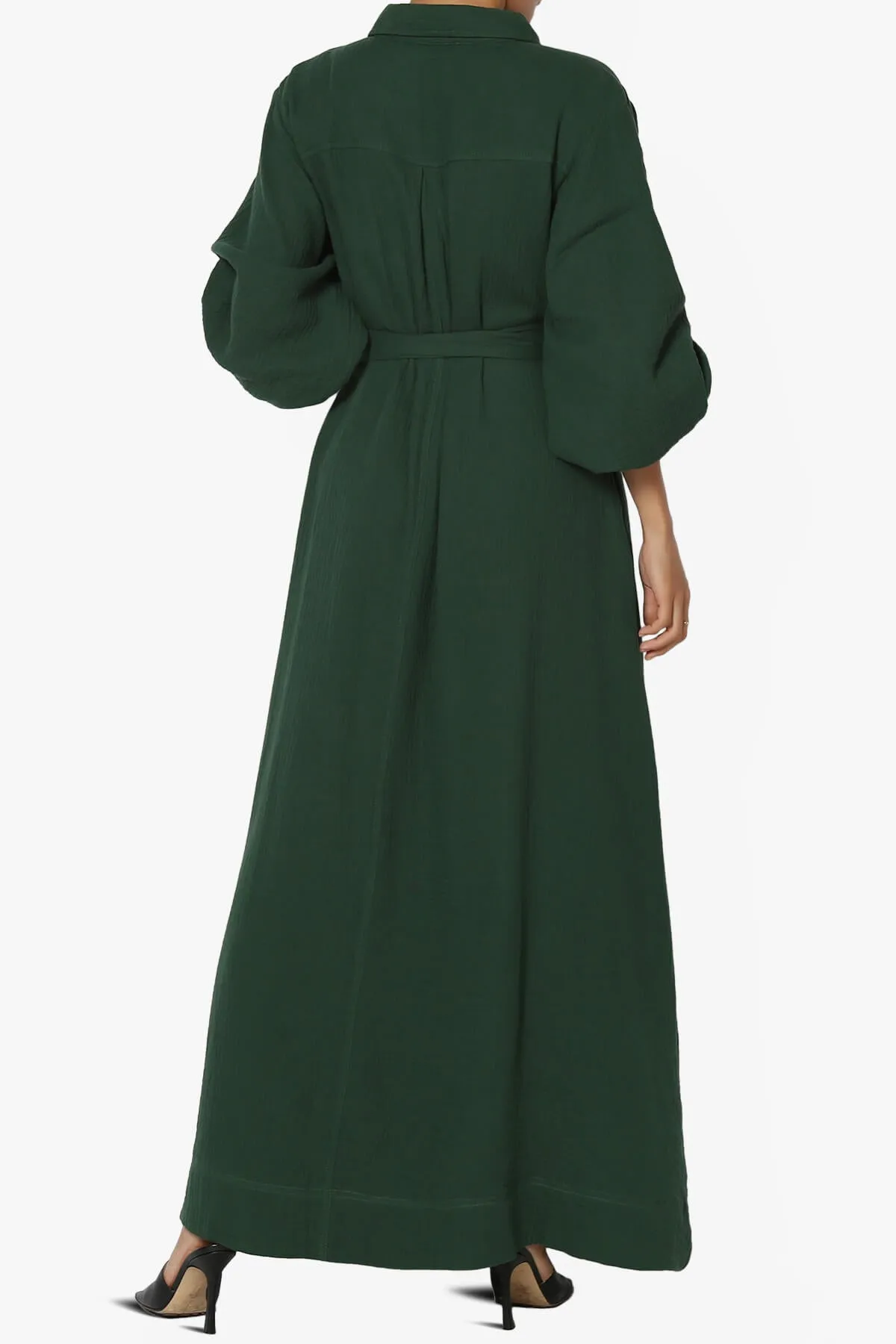 Sydnee Gauze Balloon Sleeve Belted Shirt Maxi Dress