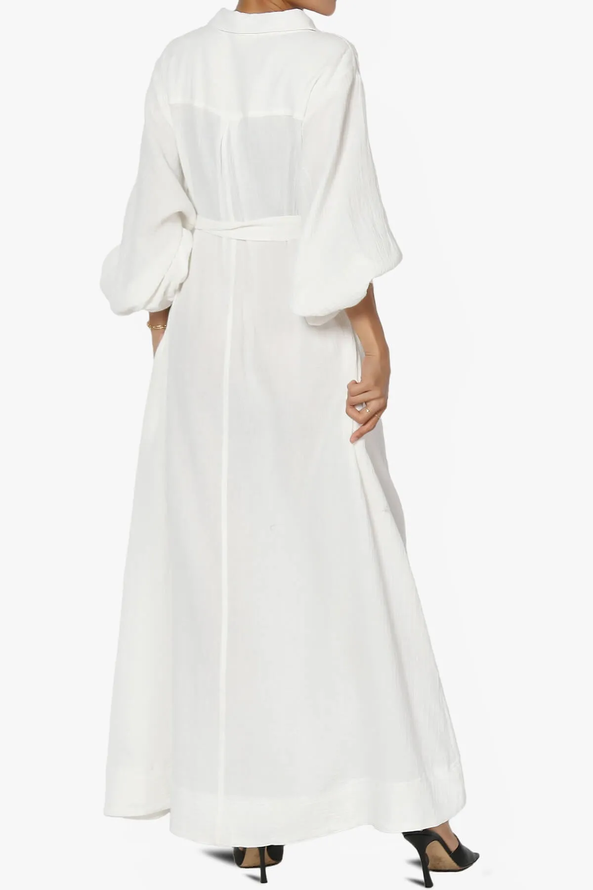 Sydnee Gauze Balloon Sleeve Belted Shirt Maxi Dress
