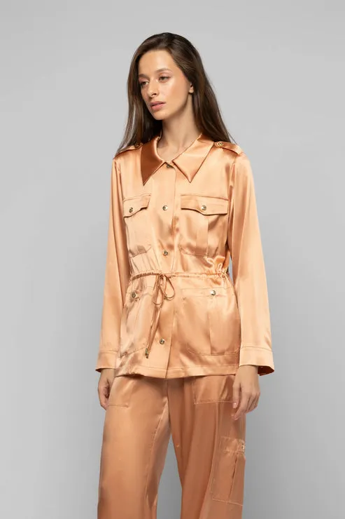 VAGNES SILK SAFARI JACKET - CAMEL