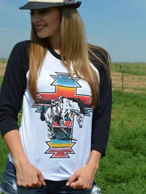 White Aztec Horse Pattern Top
