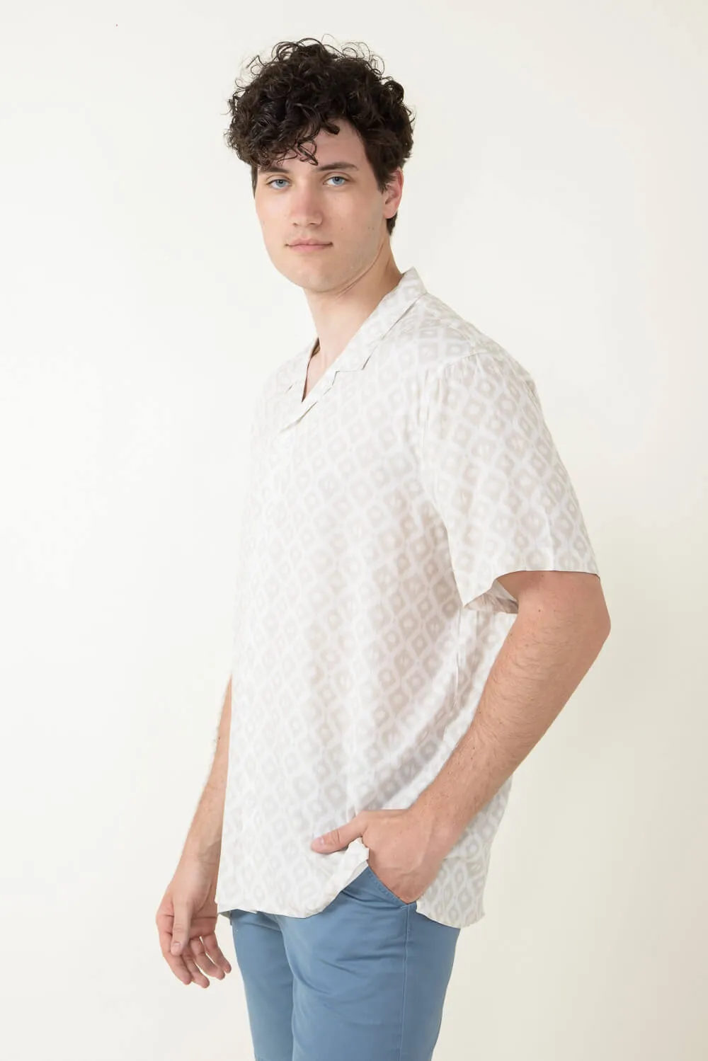 Woven Button Up Shirt for Men in Cream | 4PW7080M-CREAM