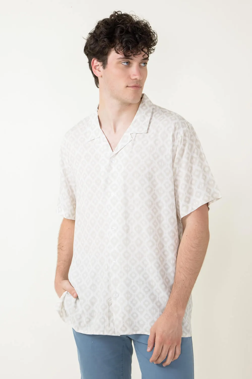 Woven Button Up Shirt for Men in Cream | 4PW7080M-CREAM