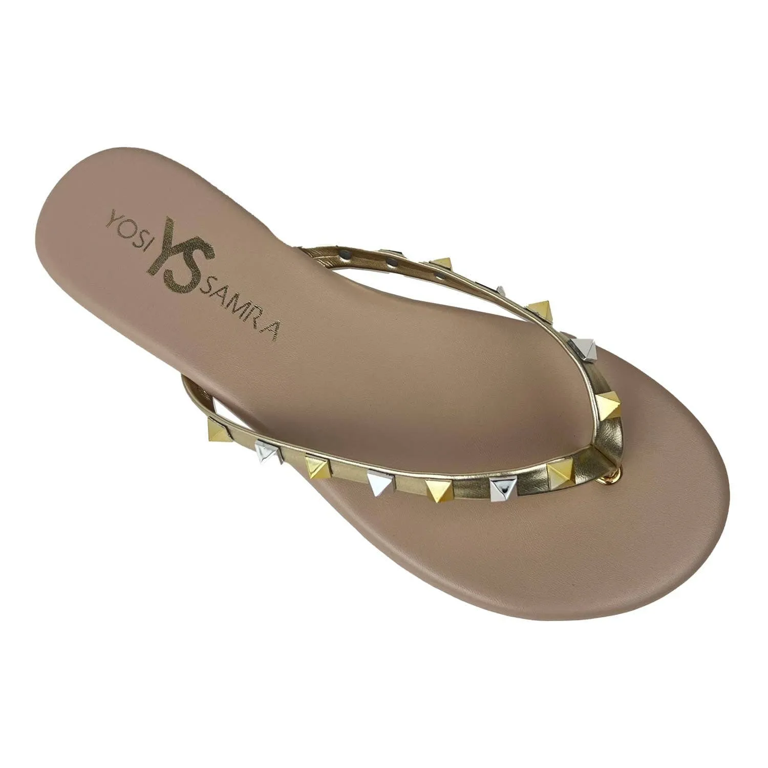 Yosi Samra Rivington Stud Flip Flop - Beige Metallic